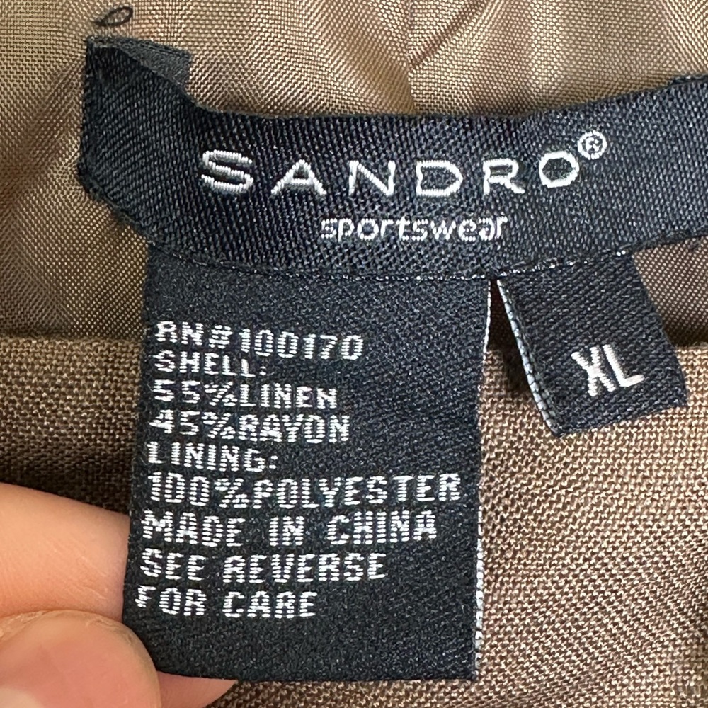 Sandro Linen Blend Crop Double Breasted Lightweight Brown Swing Blazer Jacket,XL - Picture 3 of 7